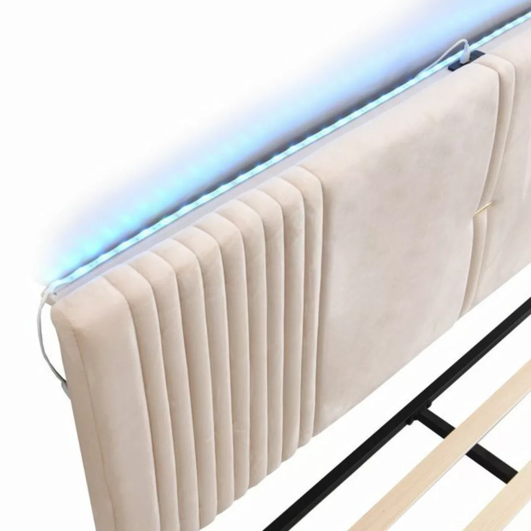 OKWISH Polsterbett mit Lichtleiste und USB-Buchse, Rückenlehne und großer S günstig online kaufen