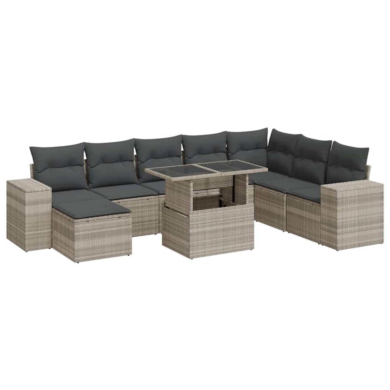 vidaXL 9-Tlg Garten-Sofagarnitur mit Kissen Hellgrau Poly Rattan 3326853 günstig online kaufen