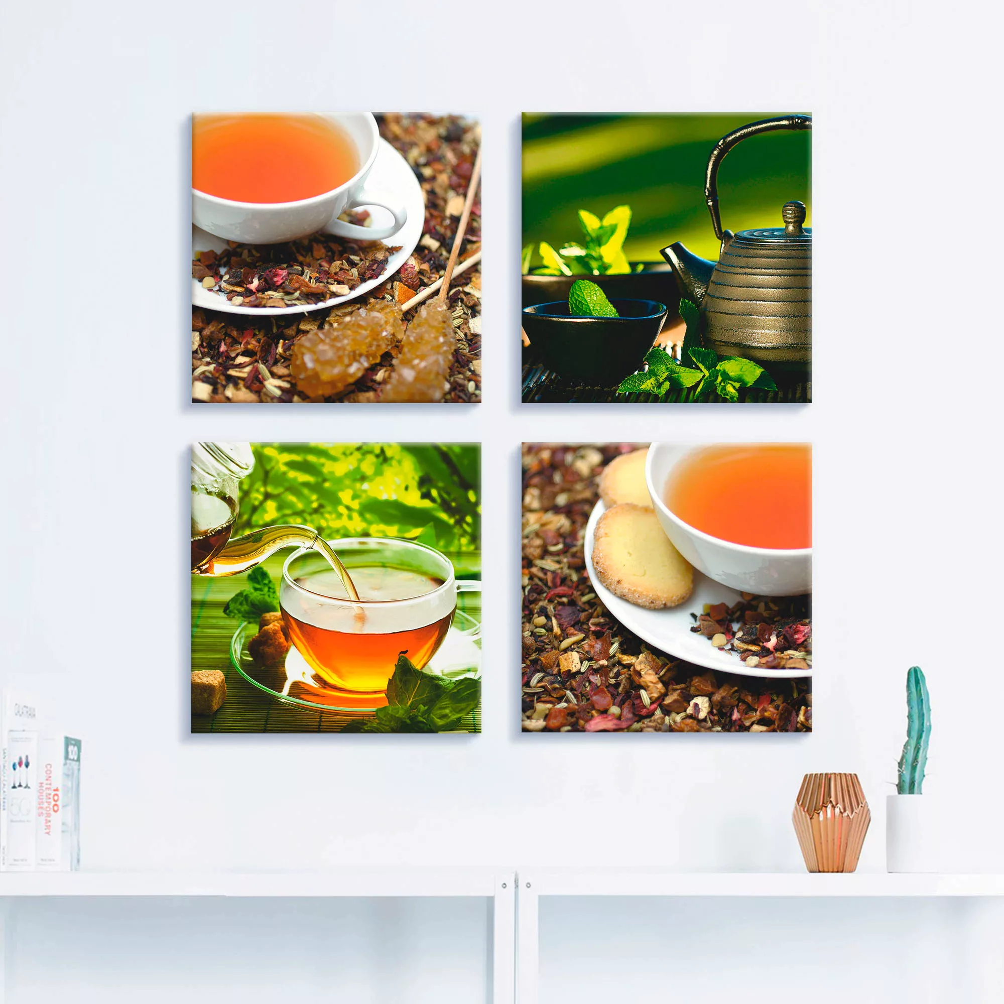 Artland Leinwandbild "Asiatische Teeimpressionen", Getränke, (4 St.), 4er S günstig online kaufen