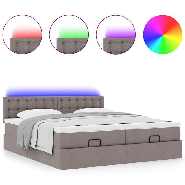 vidaXL Bett Ottoman-Bett mit Matratzen & LEDs Taupe 200x200 cm Stoff günstig online kaufen