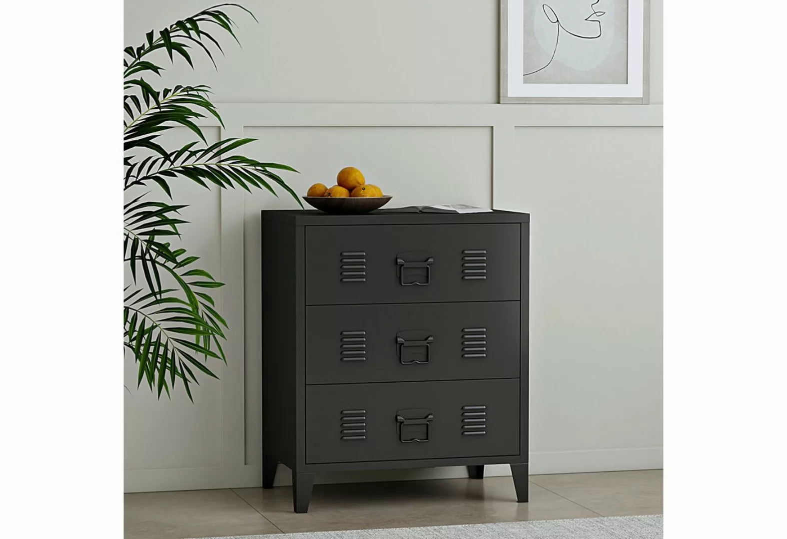 en.casa Mehrzweckschrank »Hämeenlinna« Schubladenschrank 60x40x72 cm Schwar günstig online kaufen