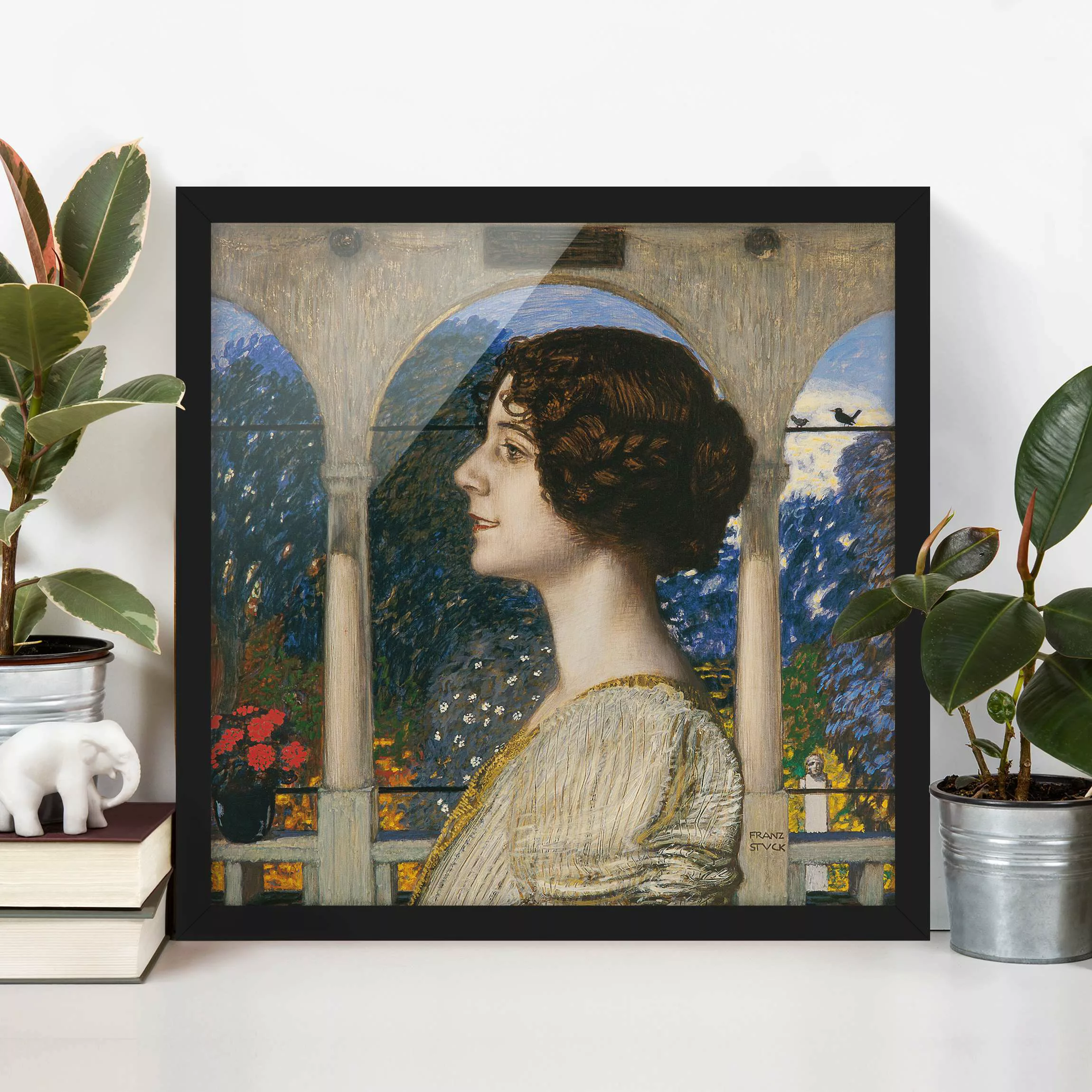 Bild mit Rahmen Kunstdruck - Quadrat Franz von Stuck - Weibliches Portrait günstig online kaufen