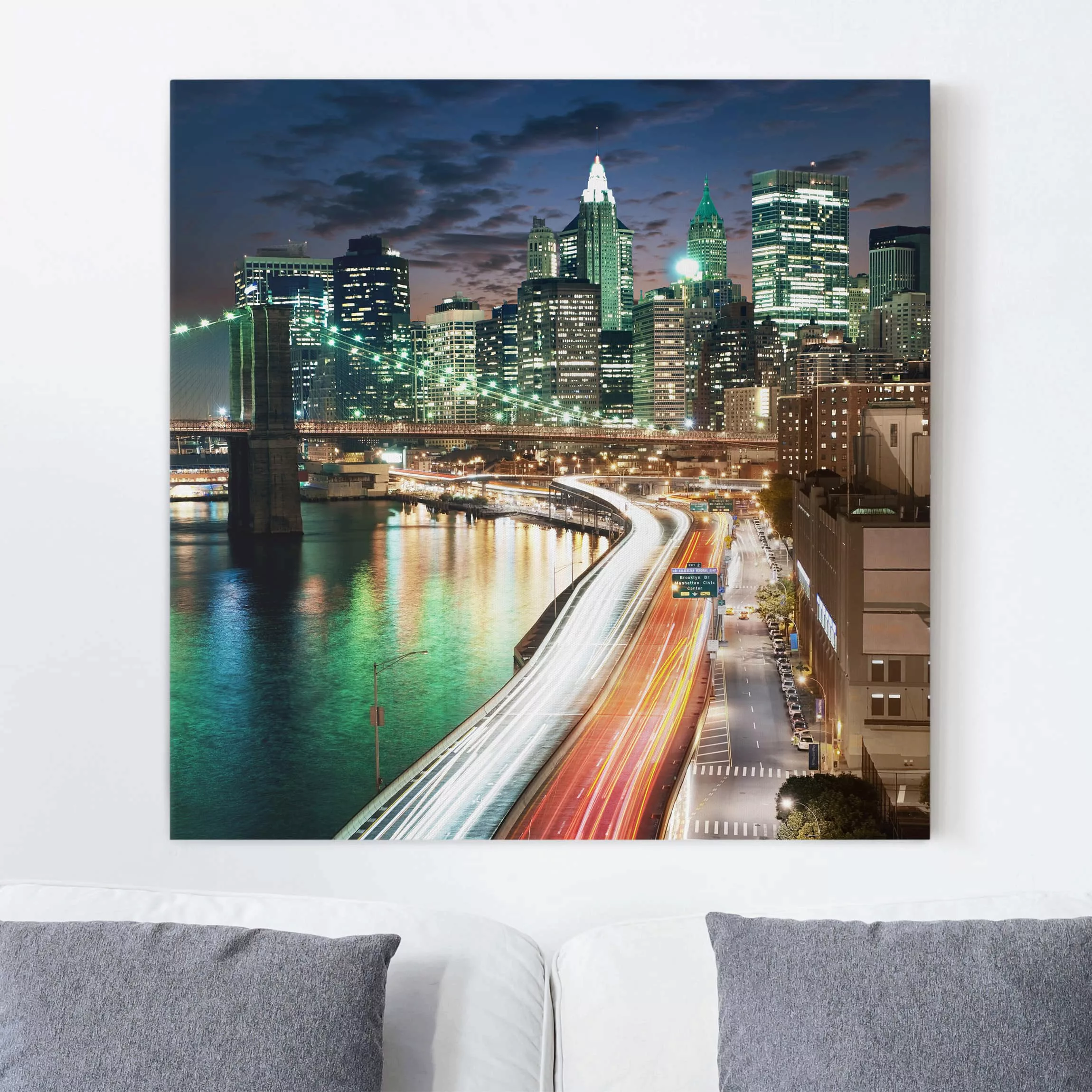 Leinwandbild Architektur & Skyline - Quadrat Nightlife günstig online kaufen