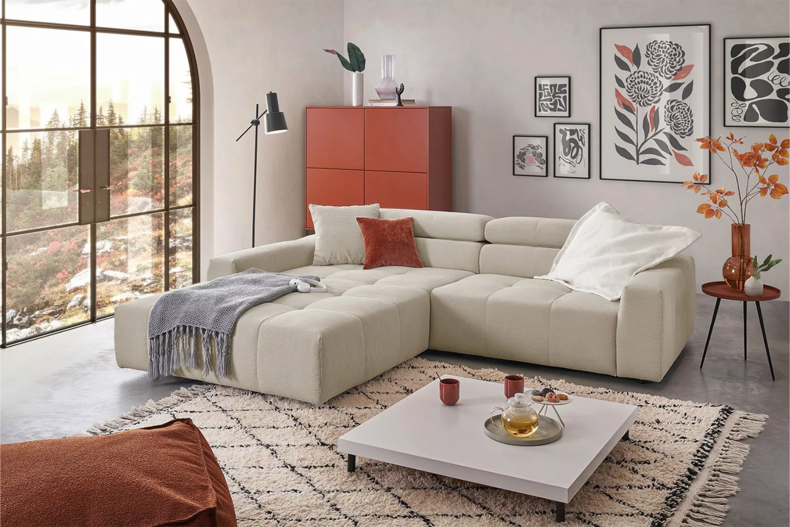 KAWOLA Ecksofa RENO, Sofa Feincord, mit od. ohne Sitzvorzug, versch. Farben günstig online kaufen