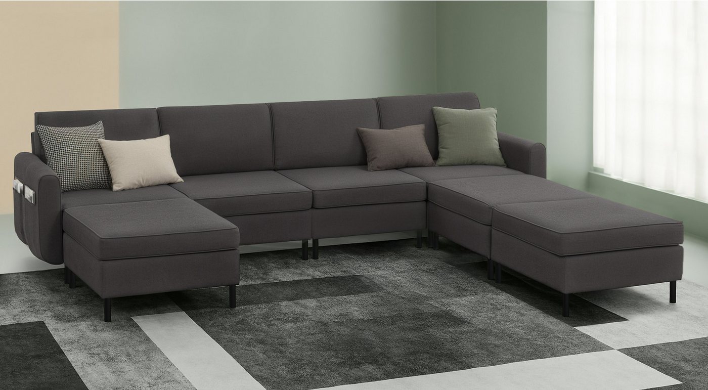 VASAGLE Wohnlandschaft, 7 Teile, Modulares Sofa, 7-Sitzer, Schlafsofa, U-fö günstig online kaufen