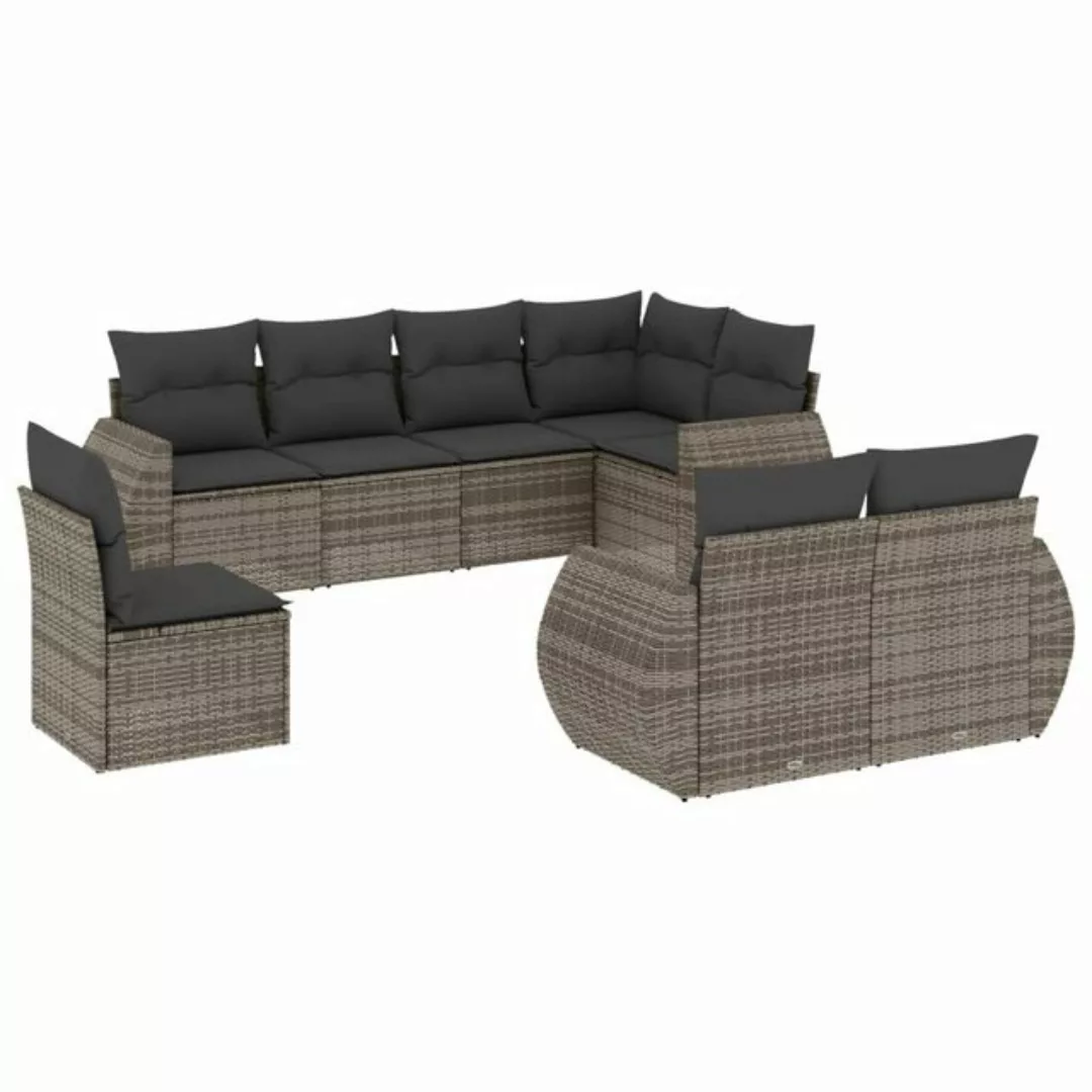 vidaXL Sofaelement 8-tlg. Garten-Sofagarnitur mit Kissen Grau Poly Rattan ( günstig online kaufen