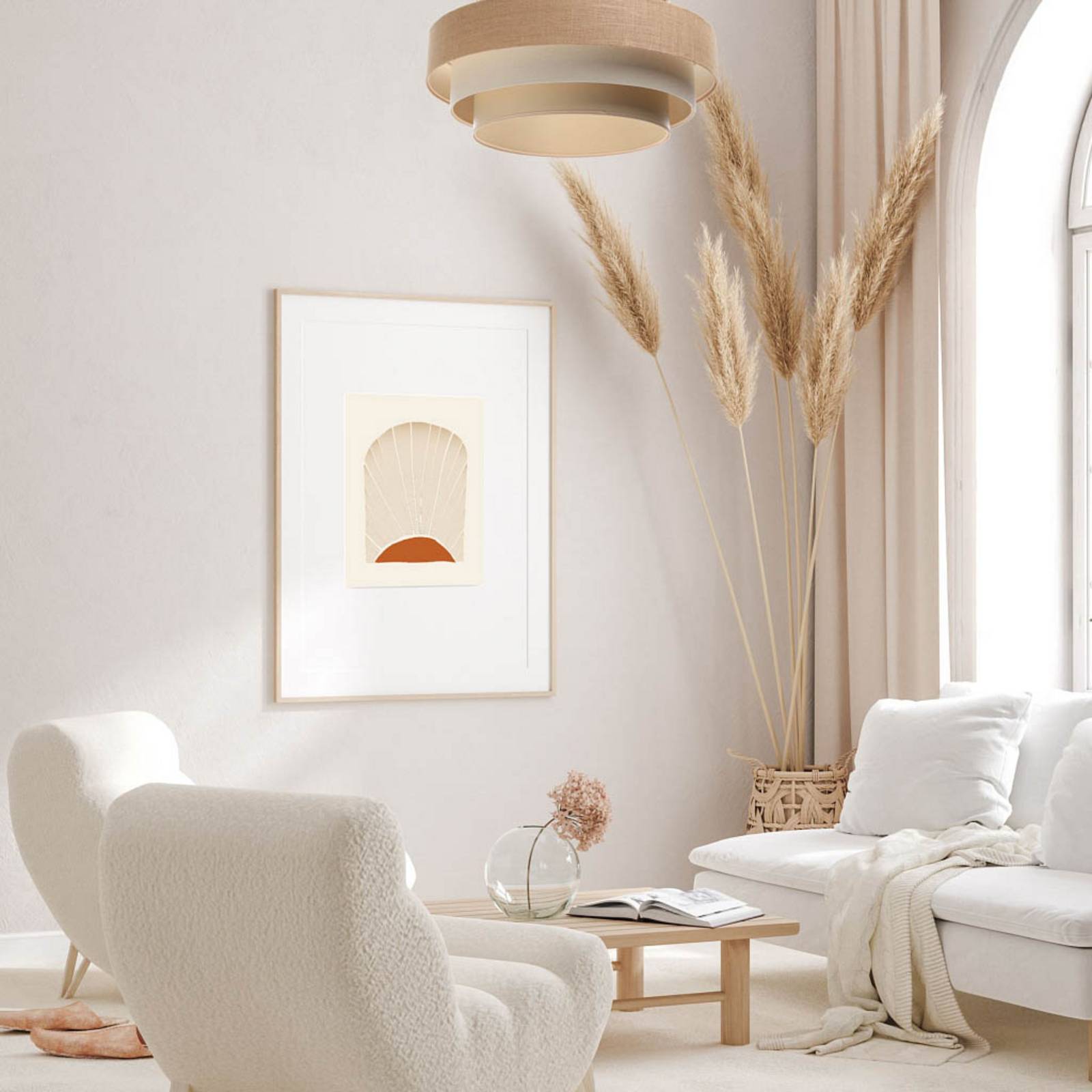 Hängeleuchte Boho, creme/beige, Ø 60 cm, Höhe 20 cm, Jute günstig online kaufen