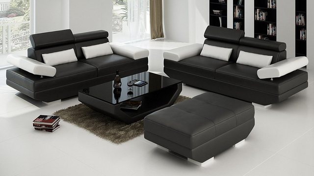 JVmoebel Sofa Moderne schwarz-weiße Sofagarnitur 3+3+Hocker luxus Möbel Neu günstig online kaufen