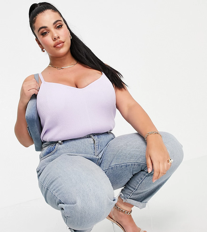 Vero Moda Curve – Strick-Camisole-Body aus einem Bio-Baumwollmix in Flieder günstig online kaufen