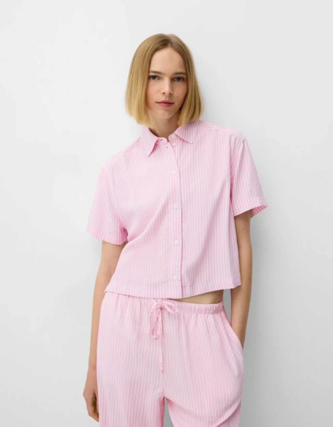 Bershka Kurzarmhemd Mit Streifen Damen Xs Rosa günstig online kaufen