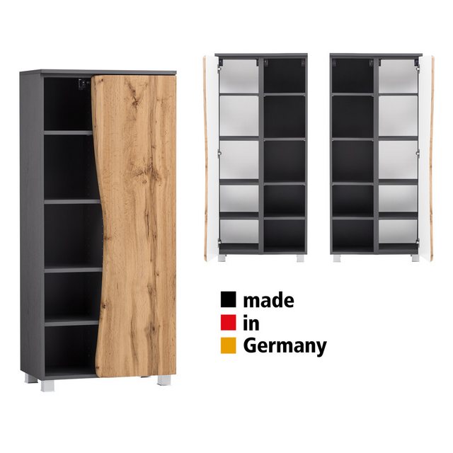 Badezimmerschrank 60 cm breit KAHLA-03 in graphit mit Front in Wotan Eiche günstig online kaufen