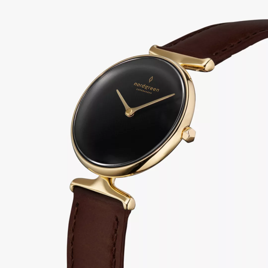 Armbanduhr Unika Gold | Schwarzes Ziffernblatt - Italienisches Lederarmband günstig online kaufen