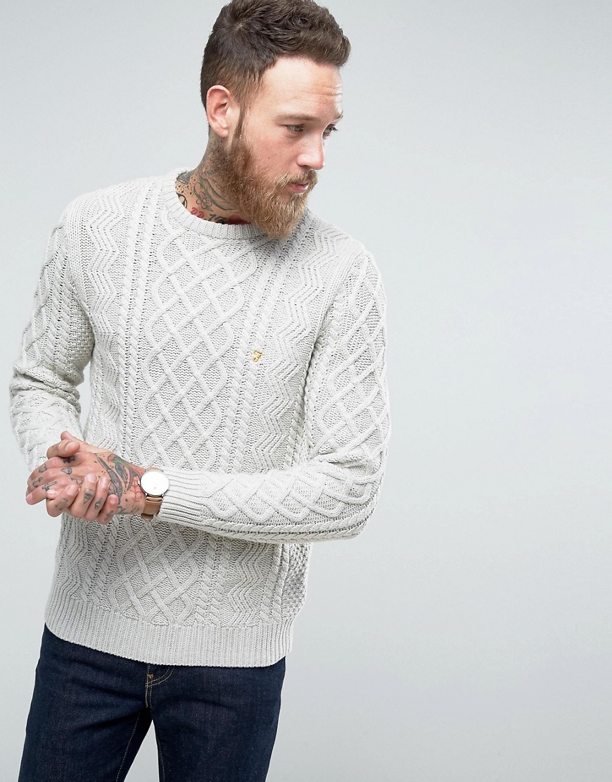 Farah – Kelshall – Pullover mit Zopfmuster-Weiß günstig online kaufen