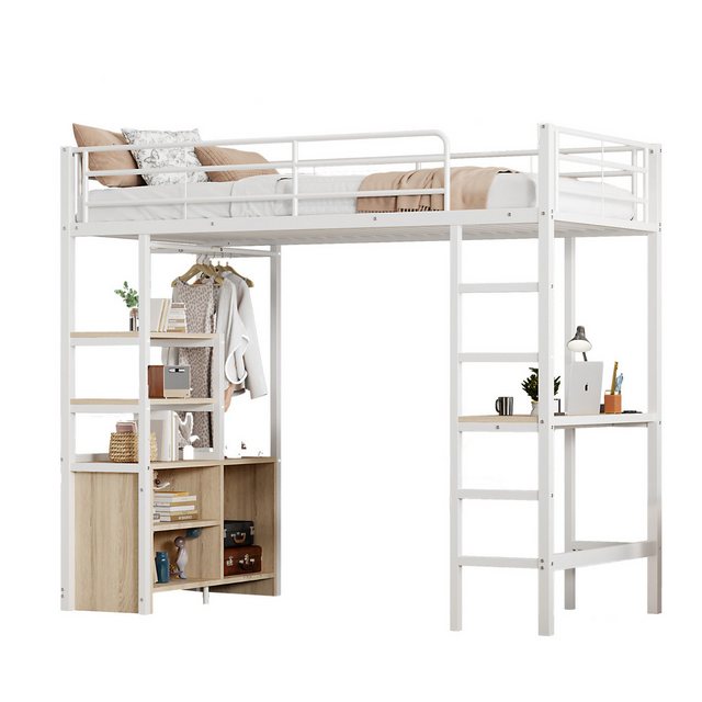 Odikalo Hochbett Jugendbett Schreibtisch Regale Lagerschrank 90*200cm Ohne günstig online kaufen