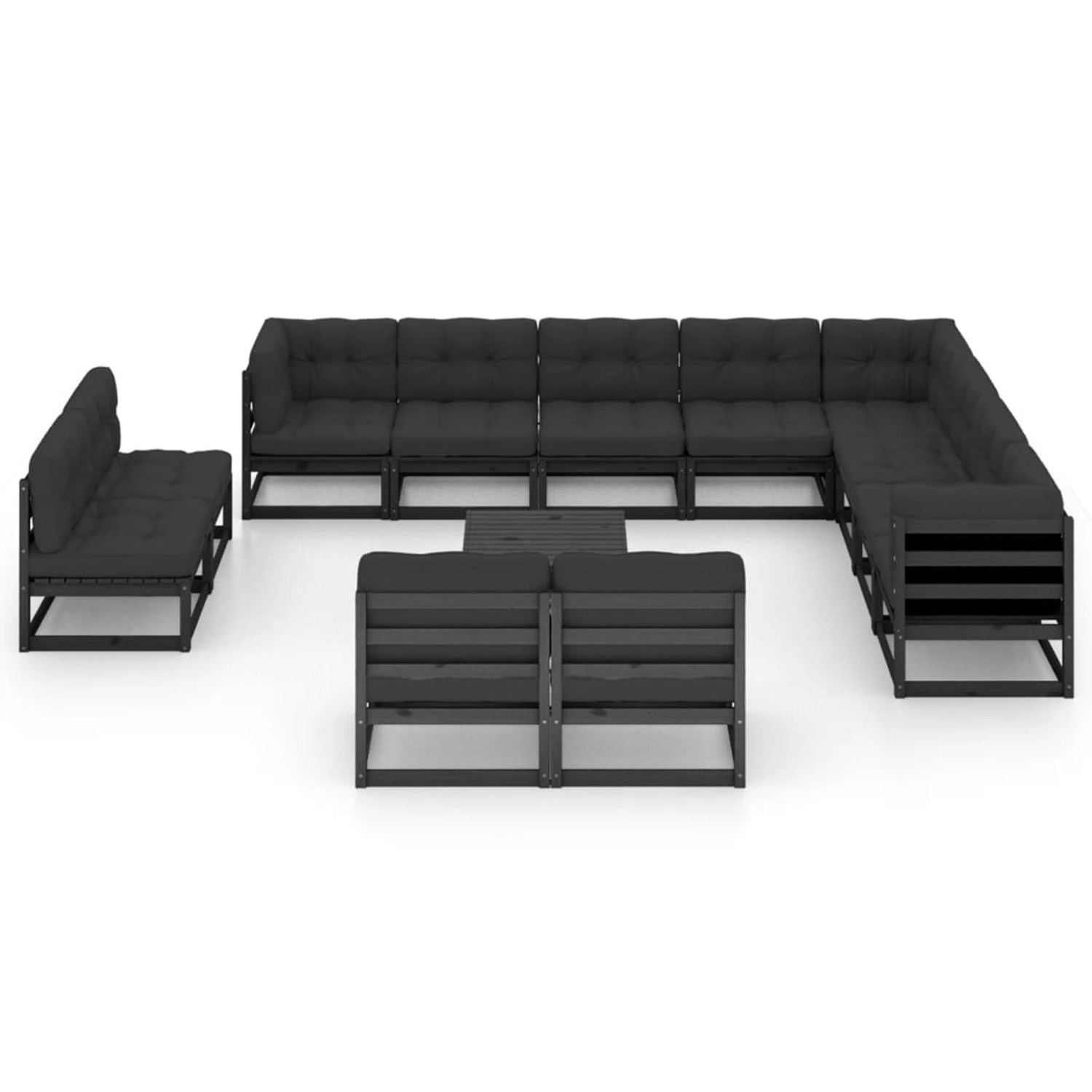 14-tlg. Garten-lounge-set Mit Kissen Schwarz Kiefer Massivholz günstig online kaufen