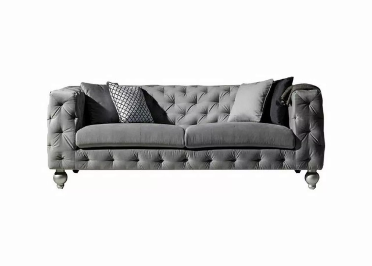 Xlmoebel Chesterfield-Sofa Dreisitzer XXL Sofa Grau Stoff Wohnzimmer Design günstig online kaufen