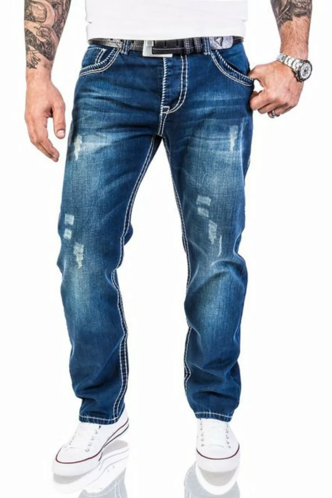 Rock Creek Straight-Jeans Herren Jeans Stonewashed dicke Naht RC-2056 günstig online kaufen
