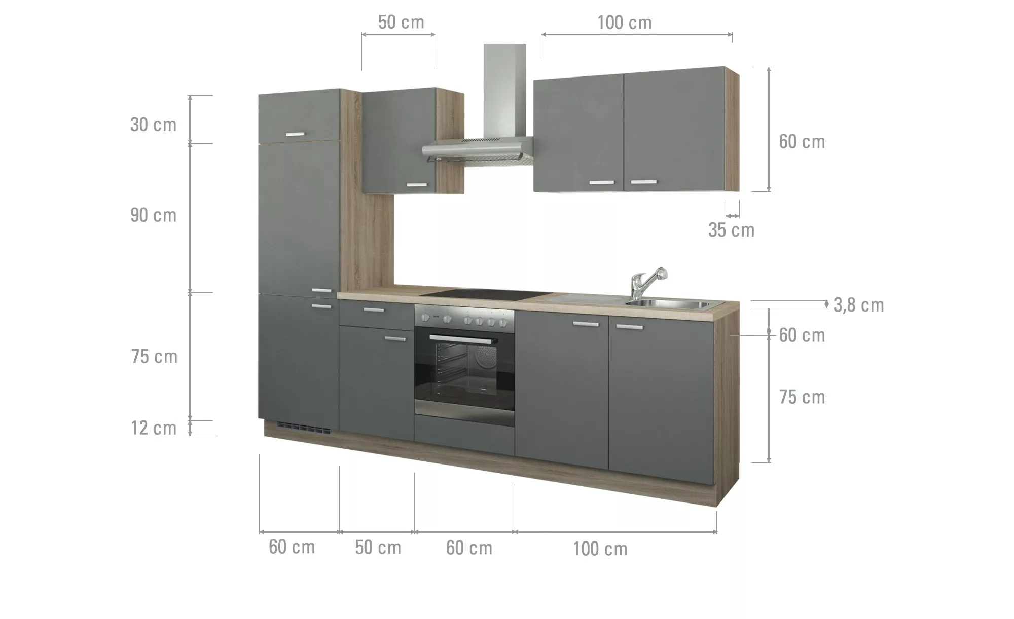 Küchenzeile mit Elektrogeräten  Aachen ¦ grau ¦ Maße (cm): B: 270 Küchen-on günstig online kaufen