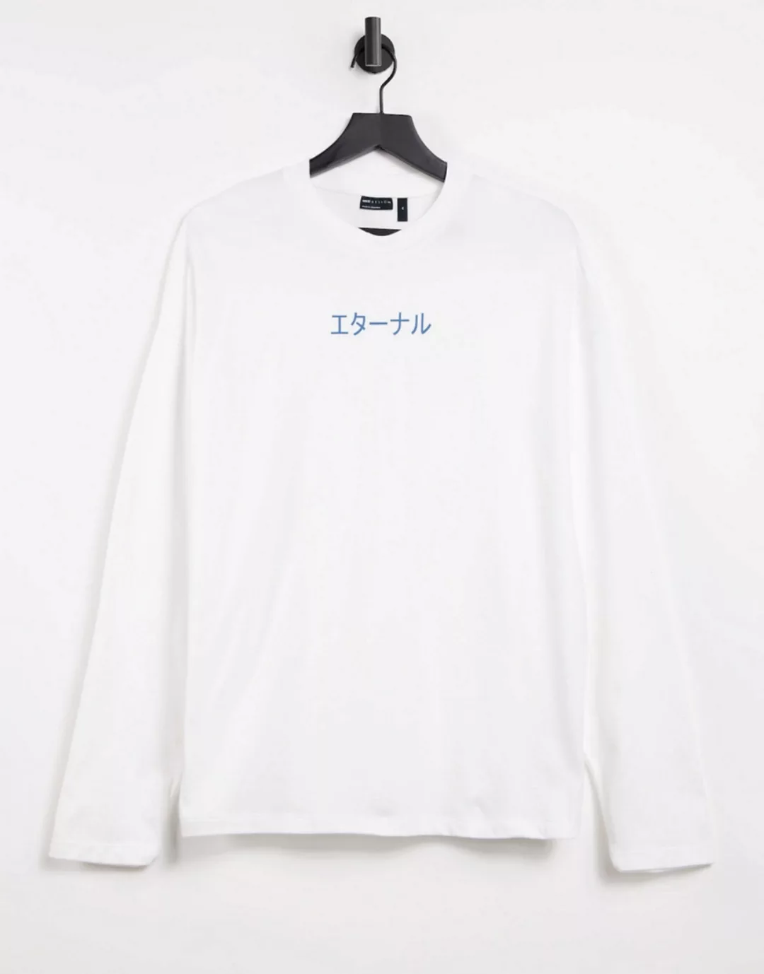 ASOS DESIGN – Langärmliges Oversize-Shirt aus Bio-Baumwolle in Weiß mit Tex günstig online kaufen