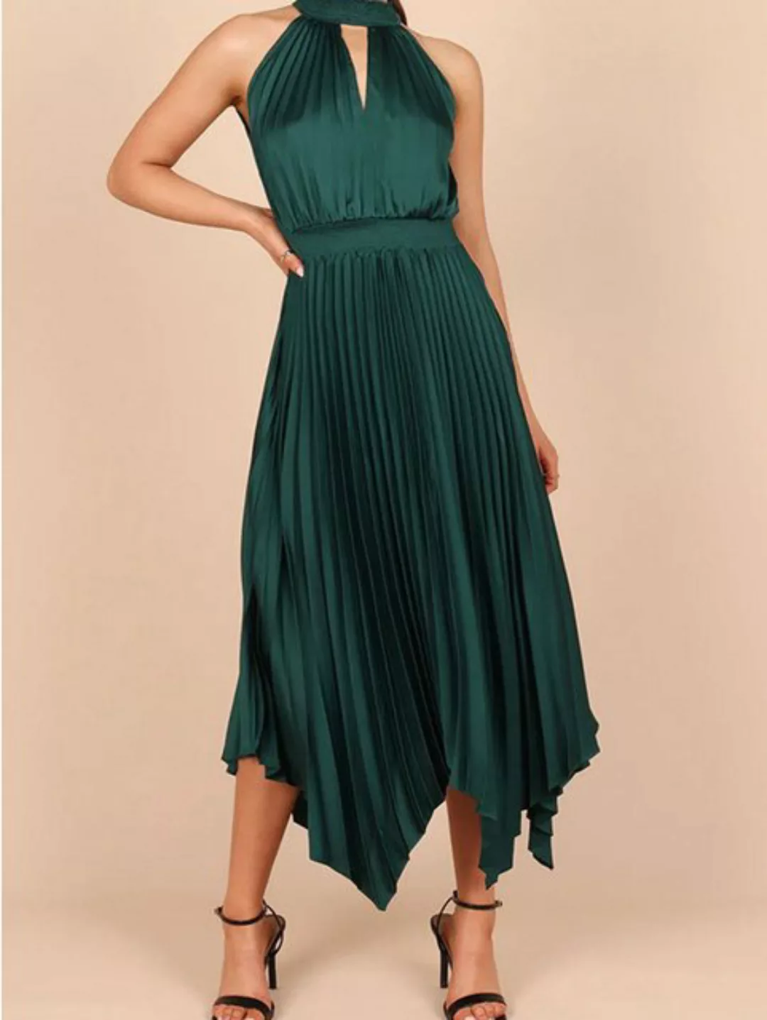 ZWY Abendkleid Ärmelloses Neckholder-Kleid mit unregelmäßigem Rock und V-Au günstig online kaufen