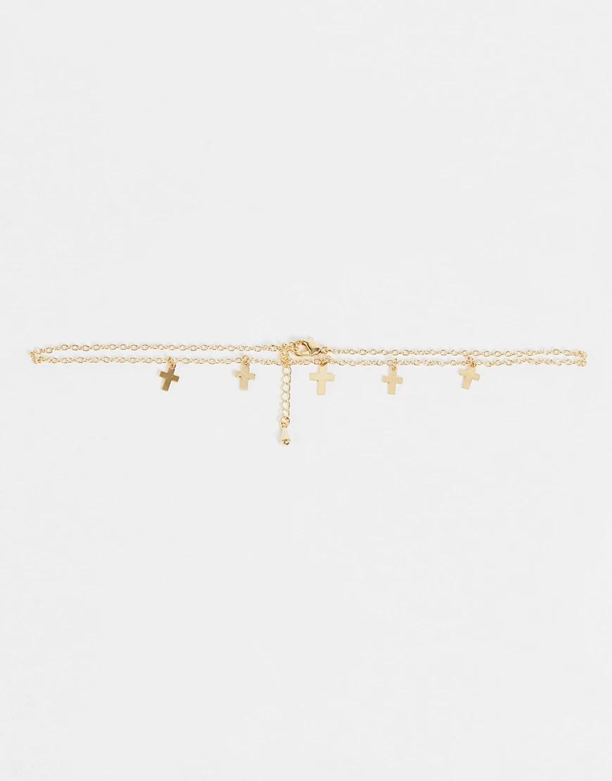 DesignB London – Eng anliegende Halskette in Gold-Optik mit Kreuzanhängern- günstig online kaufen
