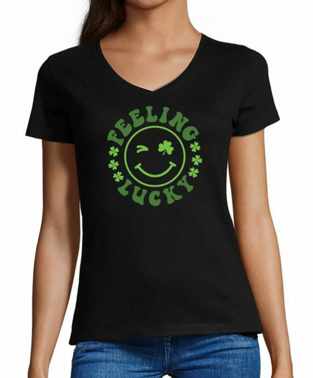 MyDesign24 T-Shirt Damen Smiley Print Shirt - Zwinkernder Smiley Feeling Lu günstig online kaufen