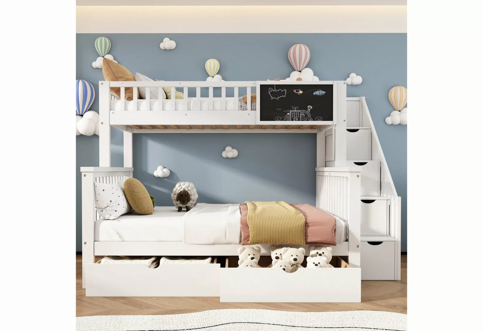 WISHDOR Etagenbett Multifunktionales Kinderbett, mit Tafel Treppe Schublade günstig online kaufen