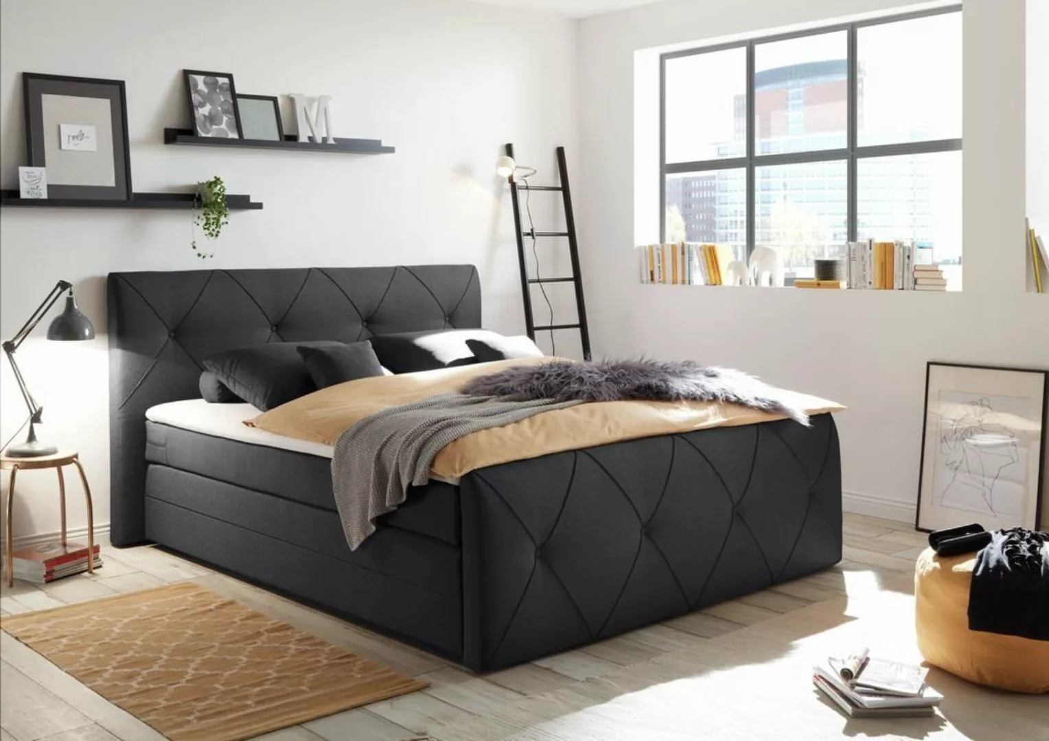 ED EXCITING DESIGN Boxspringliege (180 x 200 cm, Calgary 1 schwarz 180 cm), günstig online kaufen