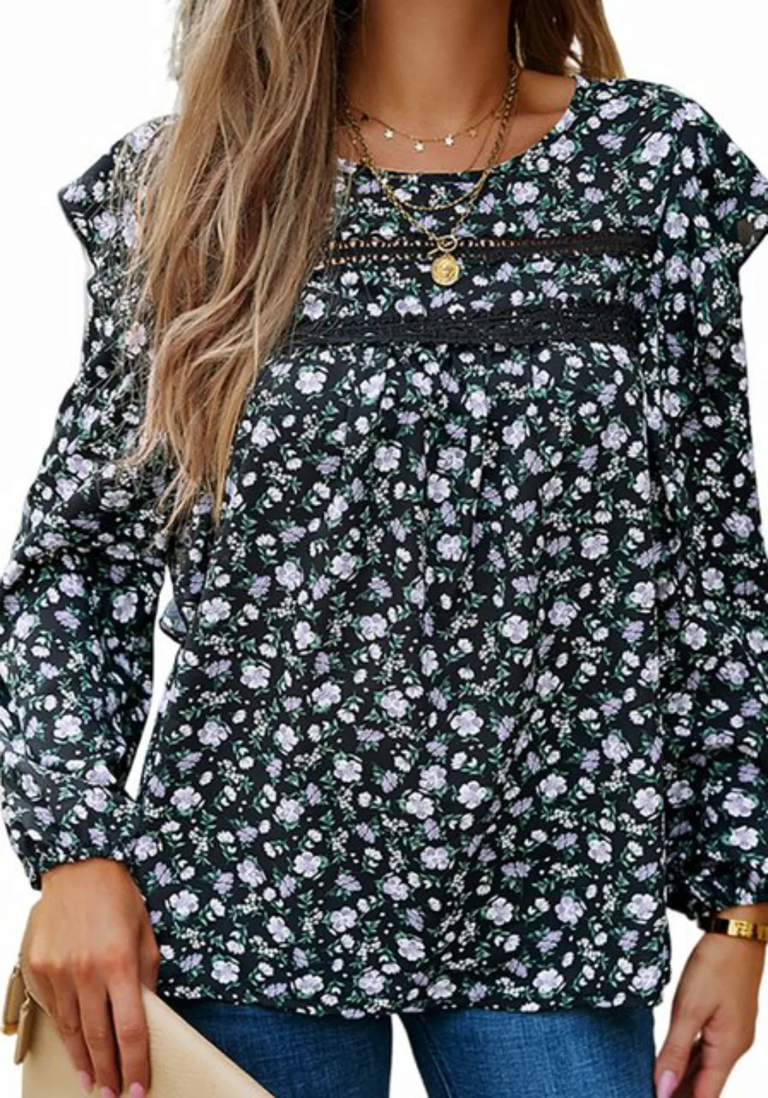 Lovolotti Langarmbluse Bluse Damen LO-KLDE-L14 Kleider Blumenkleid Dress Bl günstig online kaufen