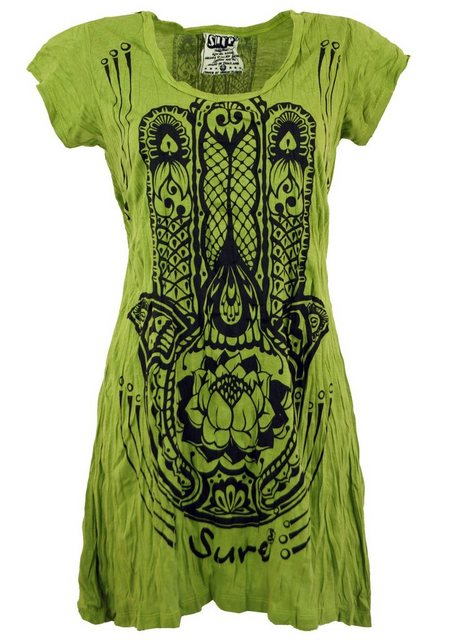 Guru-Shop T-Shirt Sure Long Shirt, Minikleid Fatimas Hand - lemon Festival, günstig online kaufen