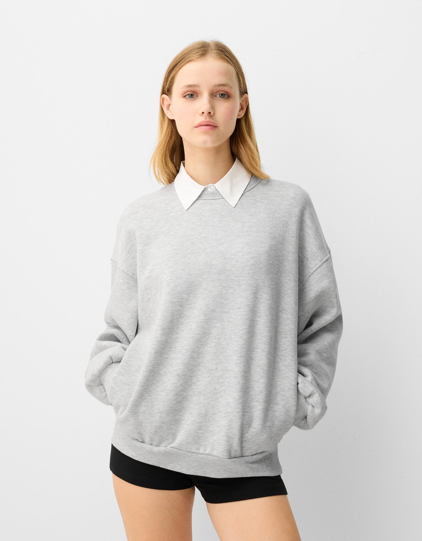 Bershka Oversize-Sweatshirt Mit Seitentaschen Damen Xs Grau günstig online kaufen