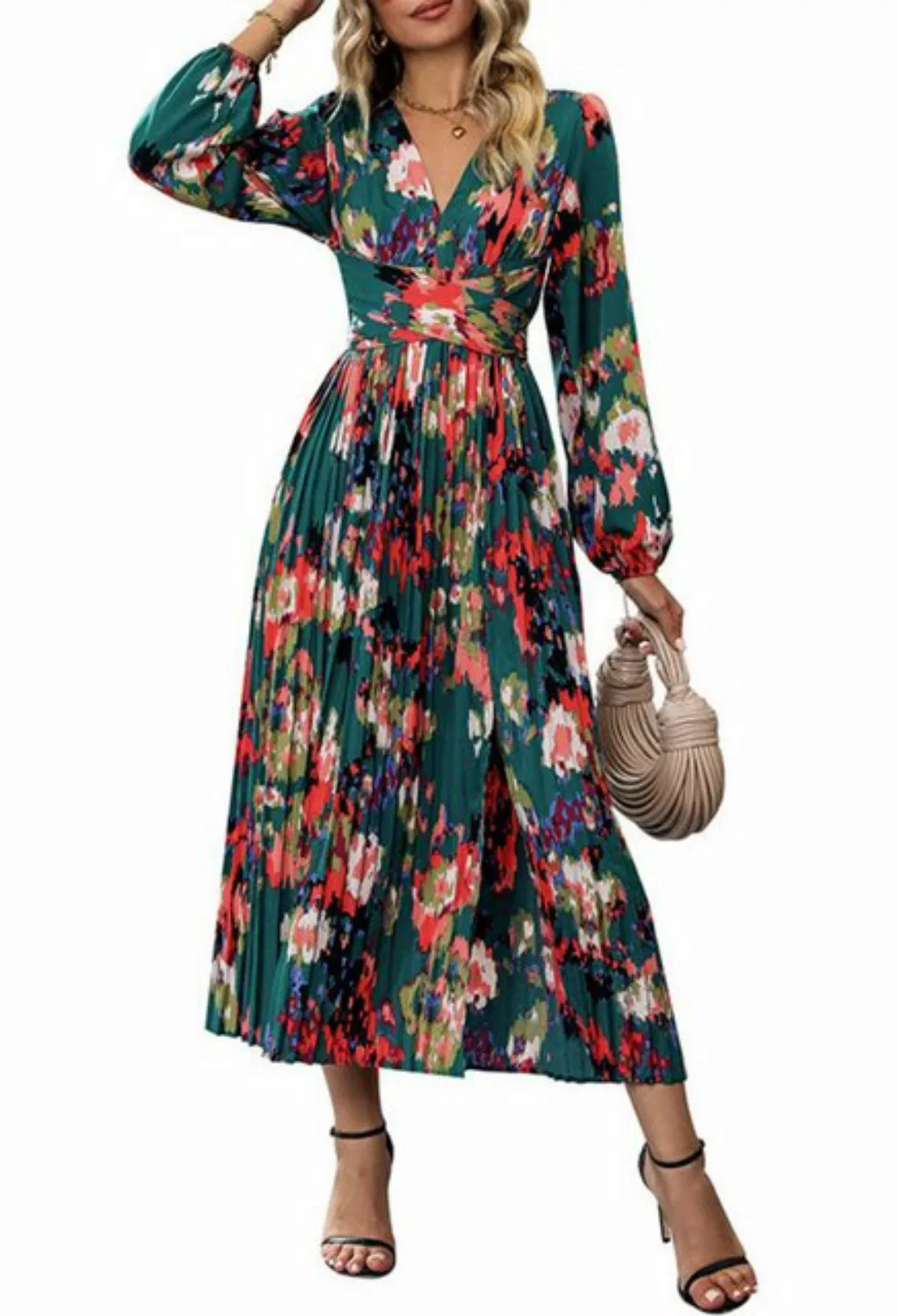 LOVGCCN Druckkleid Kleid mit plissiertem Print und langen Ärmeln (Bequemes günstig online kaufen