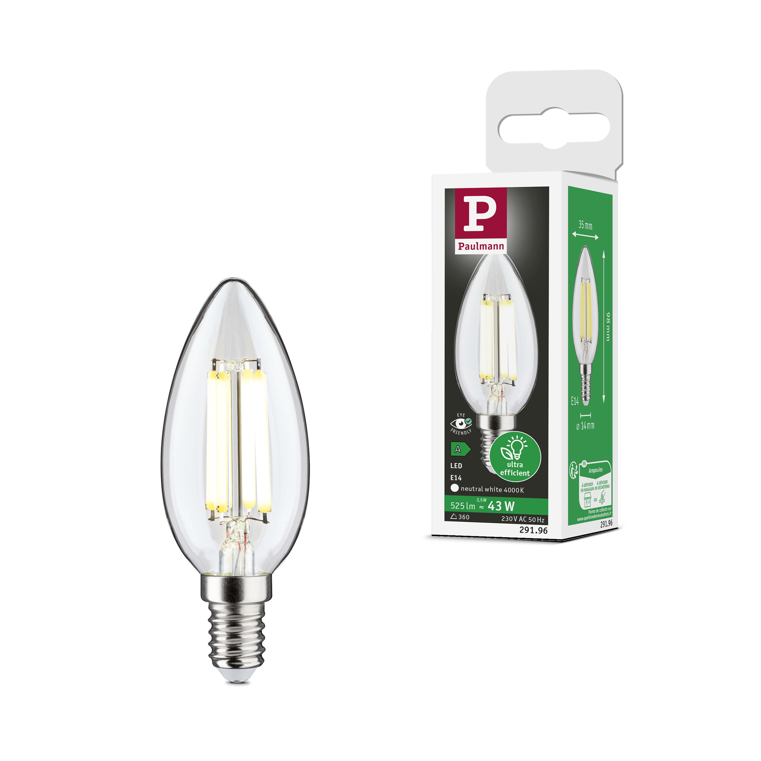 Paulmann LED-Leuchtmittel »Eco-Line Filament 230V LED Kerze E14 1er-Set 525 günstig online kaufen