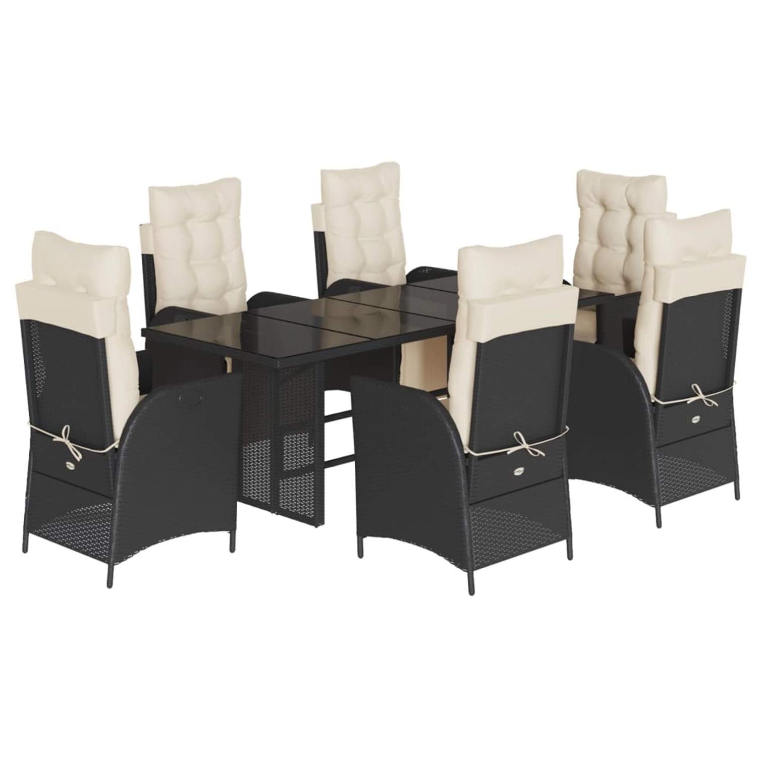 vidaXL 7-Tlg Garten-Essgruppe mit Kissen Schwarz Poly Rattan 3213350 günstig online kaufen