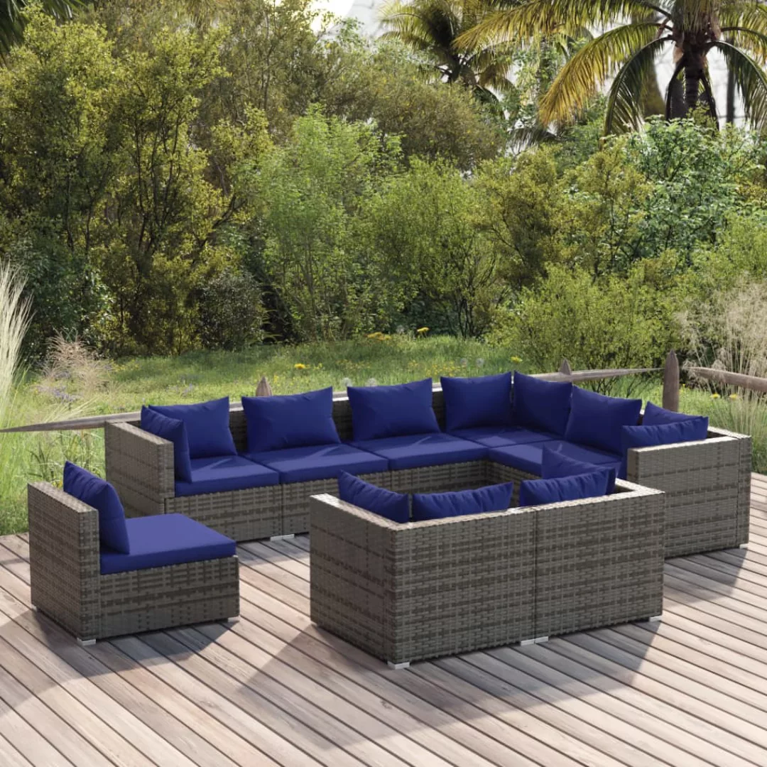 Vidaxl 9-tlg. Garten-lounge-set Mit Kissen Poly Rattan Grau günstig online kaufen