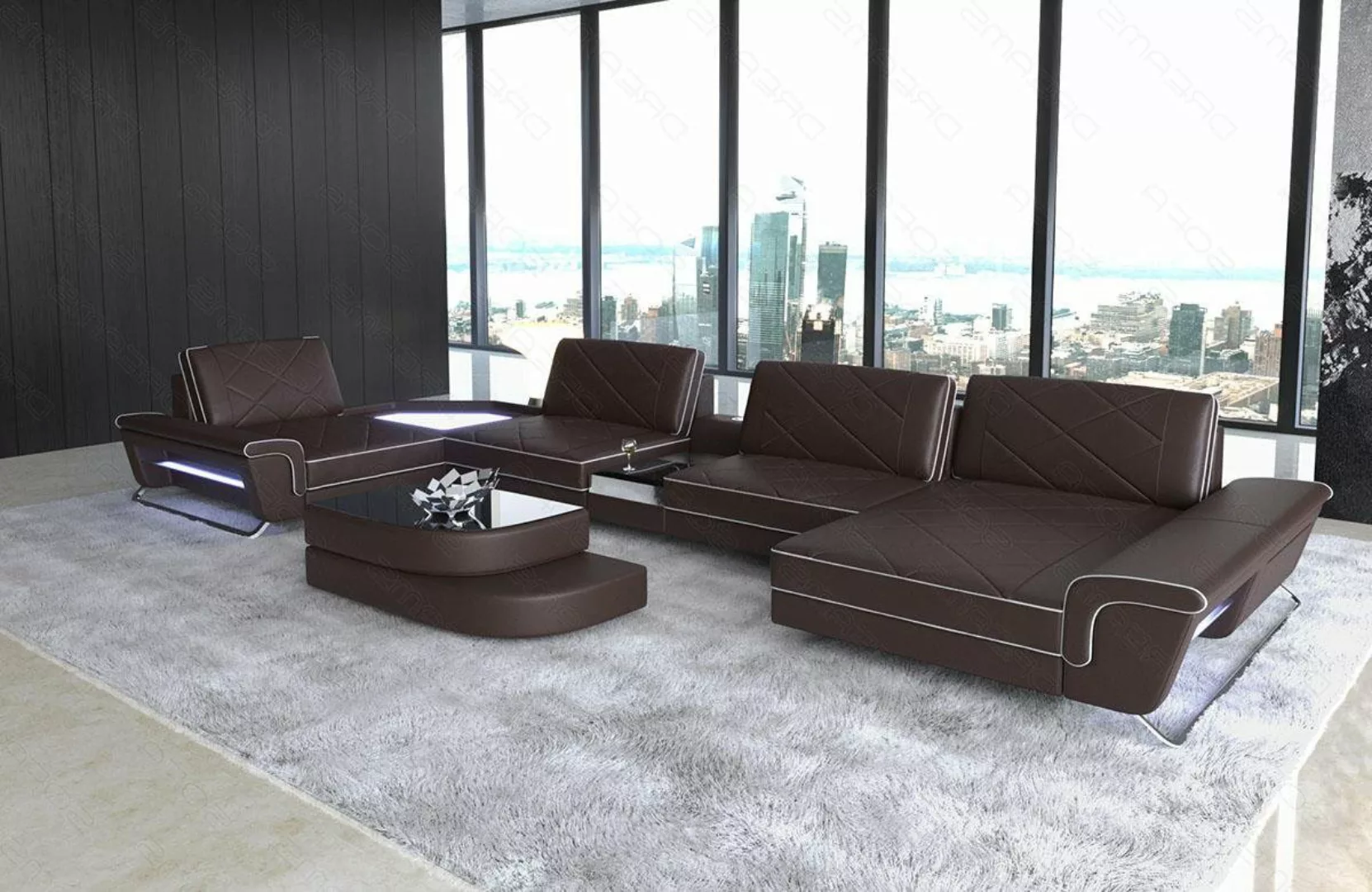 Sofa Dreams Wohnlandschaft Leder Couch Sofa Ferrara Ledersofa mit, Multifun günstig online kaufen