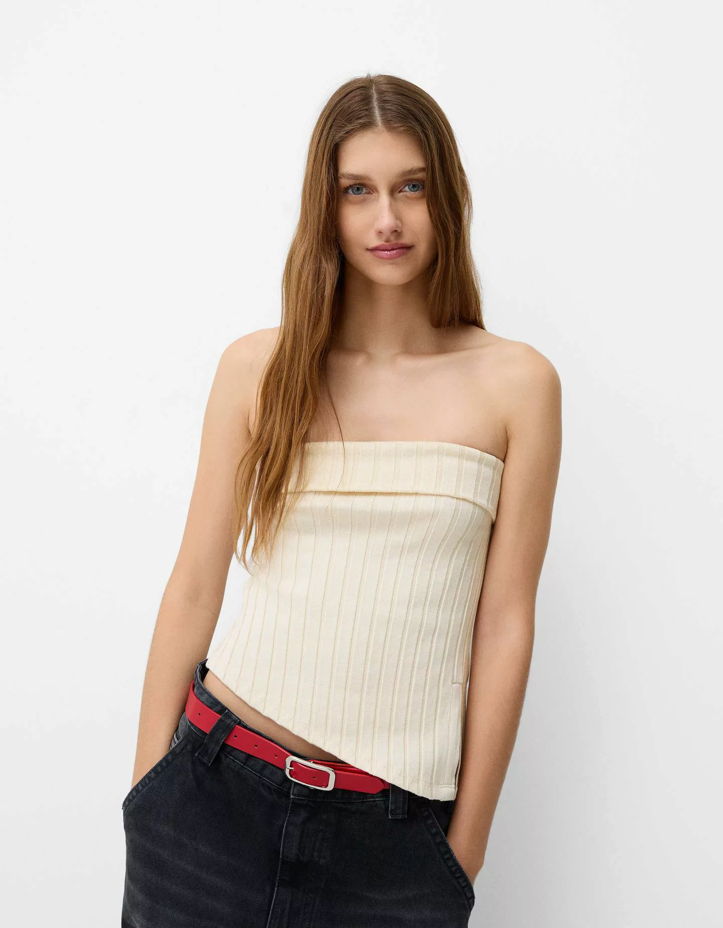 Bershka Bandeau-Top Mit Seitlichem Schlitz Damen L Beige günstig online kaufen