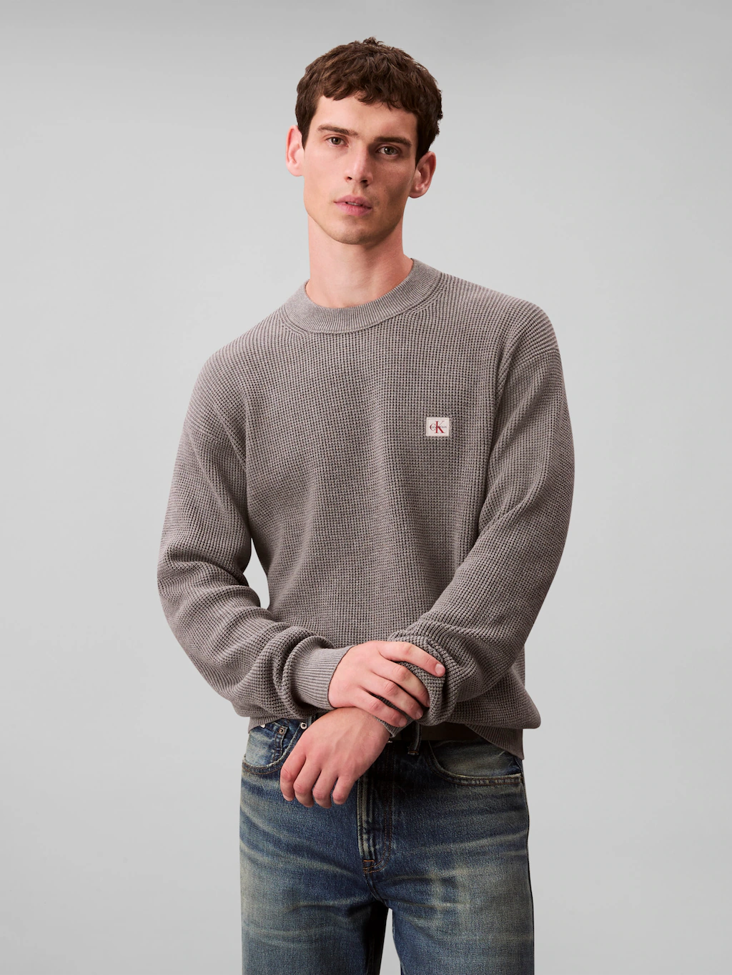 Calvin Klein Jeans Rundhalspullover "LS EZ COTTON WAFFLE CRWNK SWTR 9", Run günstig online kaufen