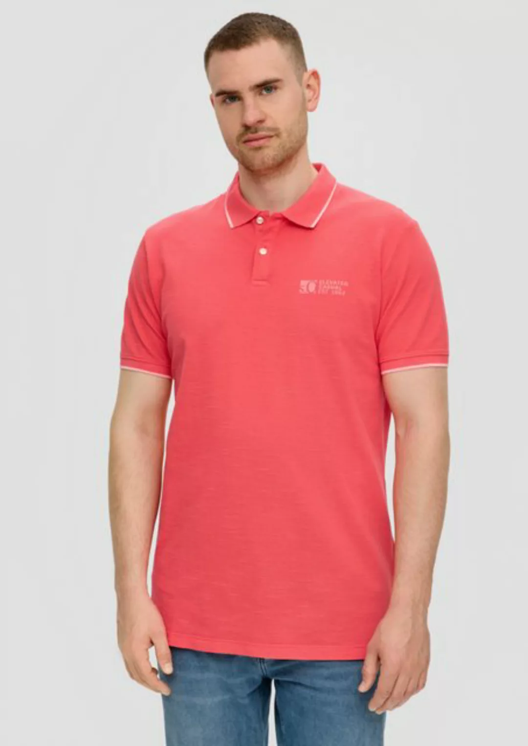 s.Oliver Kurzarmshirt Poloshirt mit Piquêstruktur und Logo-Print Garment Dy günstig online kaufen