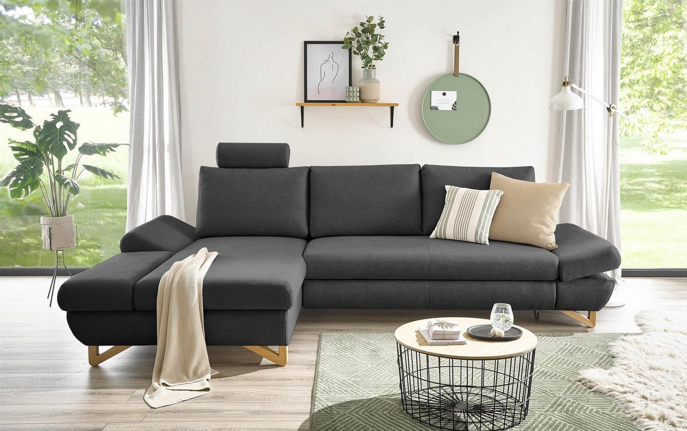 Design-Wohngalerie Sofa Ecksofa Halsta - Velourstoff Anthrazit, Recamiere l günstig online kaufen