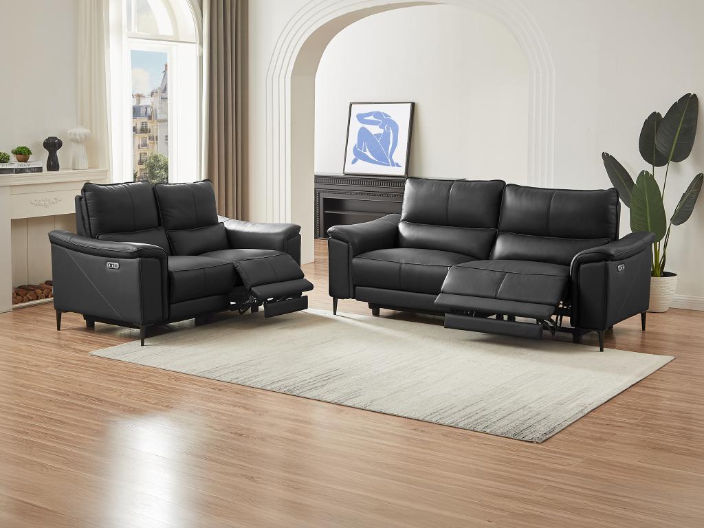 Relaxsofa elektrisch 2-Sitzer - Rindsleder - Anthrazitgrau - VALPARO günstig online kaufen