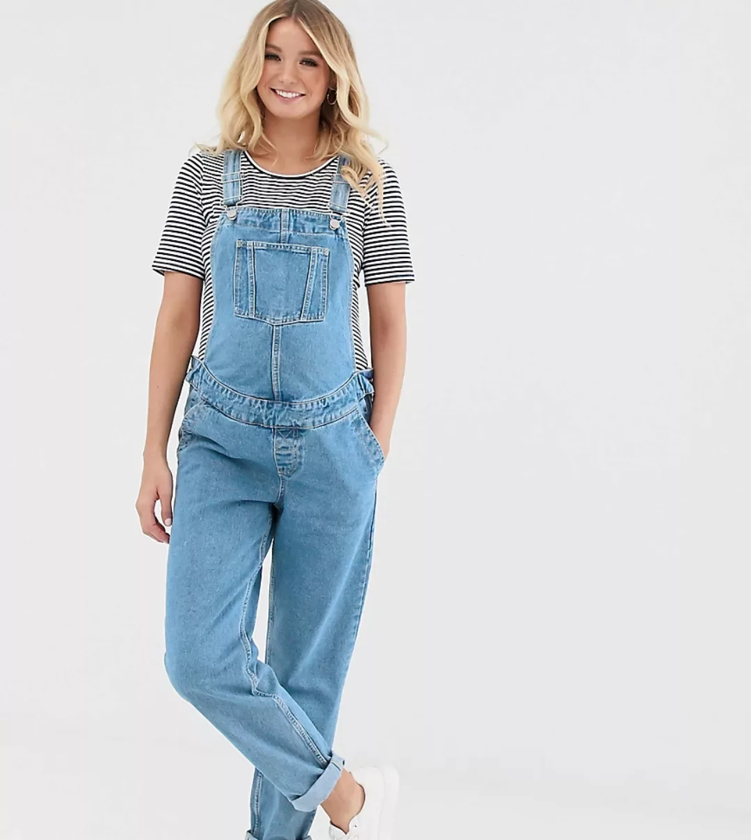 ASOS DESIGN Maternity – Original – Jeans-Latzhose in mittlerer Waschung-Bla günstig online kaufen