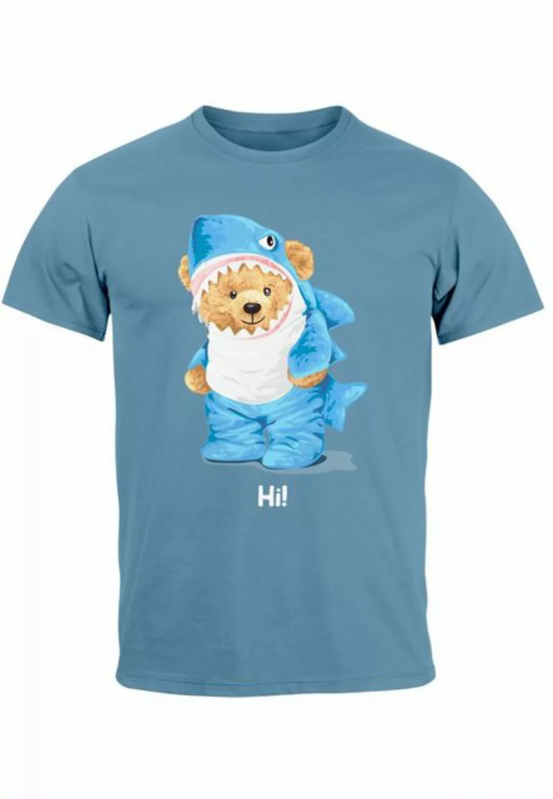 Neverless Print-Shirt Herren T-Shirt Hai Hi Teddy Bär Witz Parodie Printshi günstig online kaufen