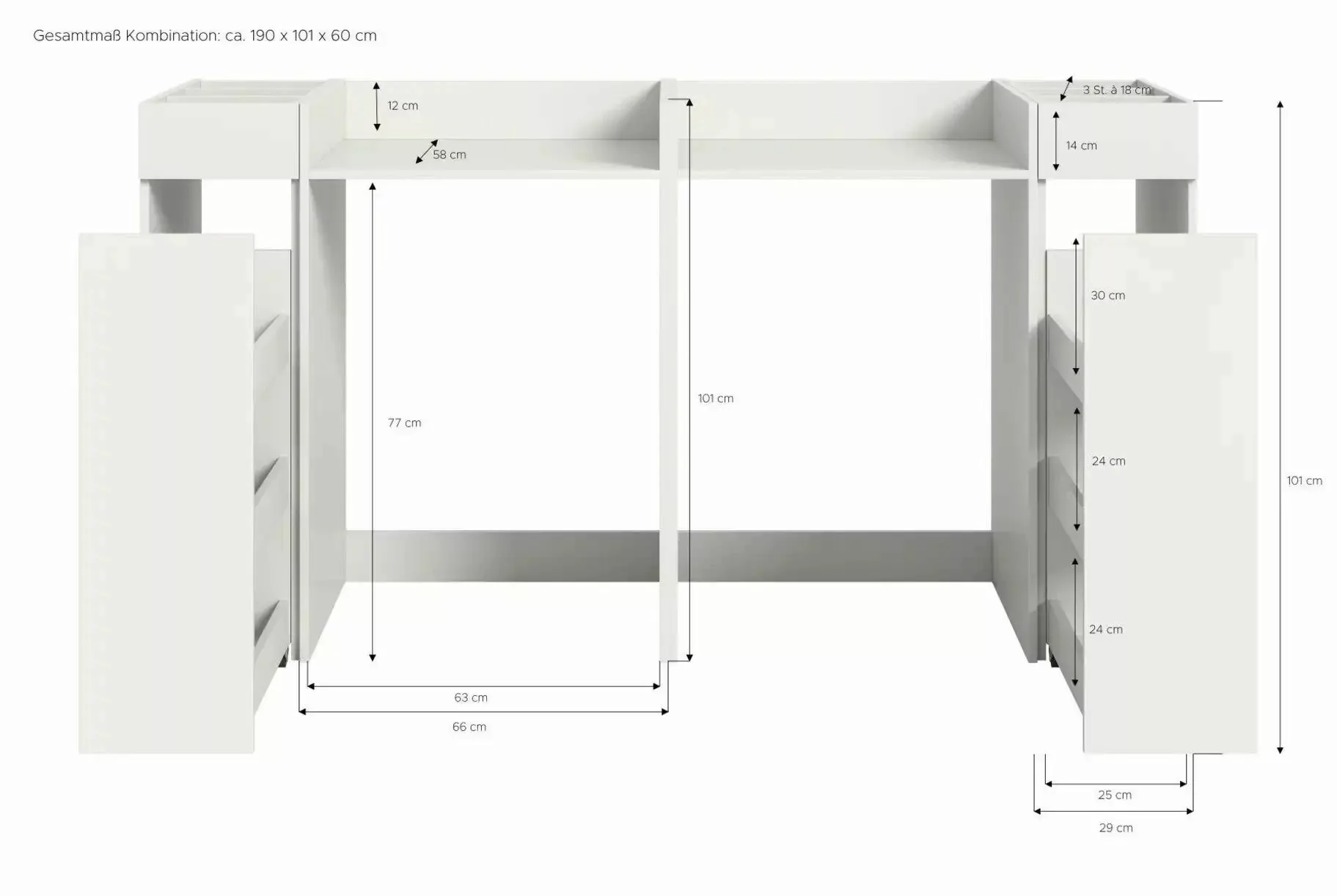 xonox.home Waschmaschinenumbauschrank in Weiß - 190x101x60cm (BxHxT) günstig online kaufen