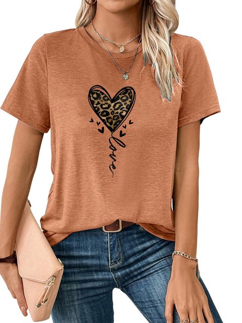 PYL Print-Shirt Damen Sommer Casual T-Shirt mit Herz Print Tee günstig online kaufen