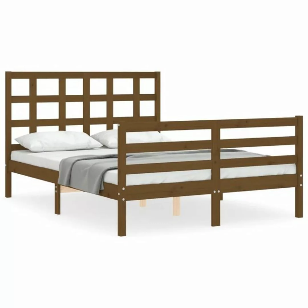 furnicato Bett Massivholzbett mit Kopfteil Honigbraun 140x200 cm günstig online kaufen