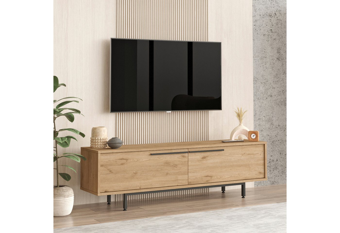 en.casa TV-Schrank »Urejovle« mit 2 Türen 160 x 36 x 45 cm Eichenoptik günstig online kaufen