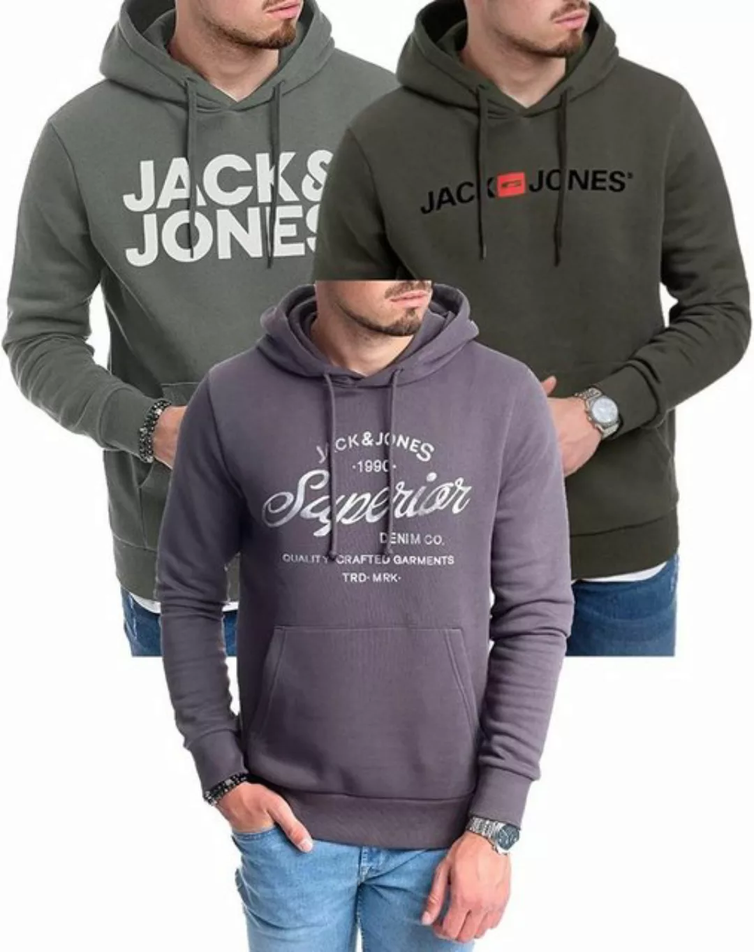 Jack & Jones Kapuzensweatshirt modische Hoodies mit Logoprint (Spar-Set, 3e günstig online kaufen