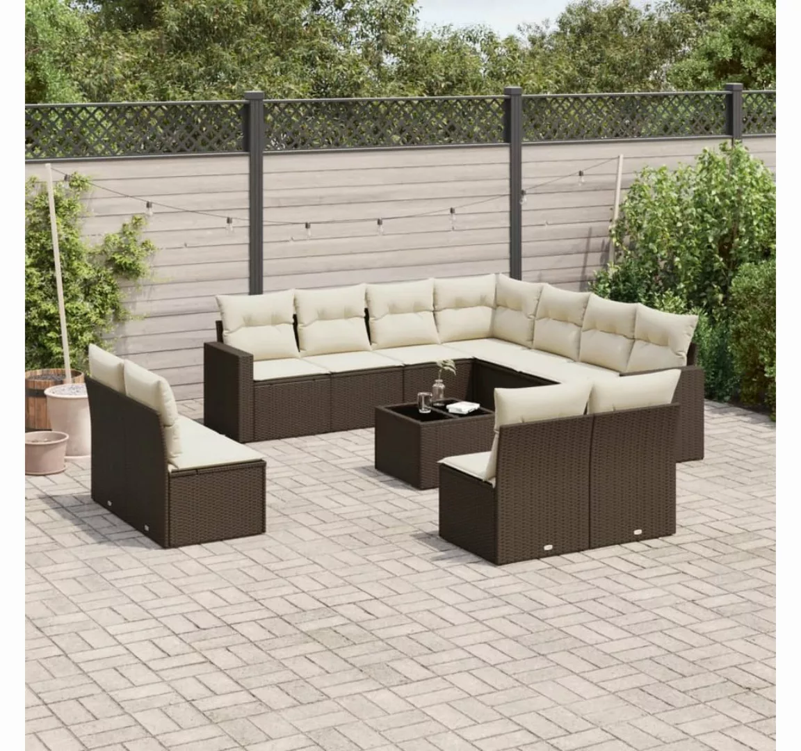 vidaXL Sofaelement 12-tlg. Garten-Sofagarnitur mit Kissen Braun Poly Rattan günstig online kaufen