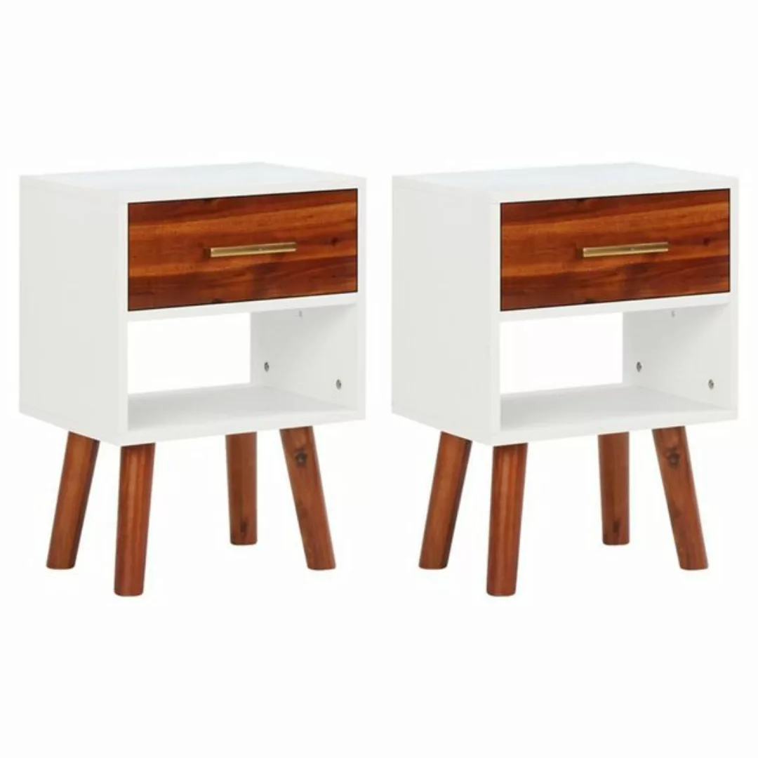 furnicato Beistellschrank Nachttisch 2 Stk. Akazienholz Massiv 40x30x57 cm günstig online kaufen